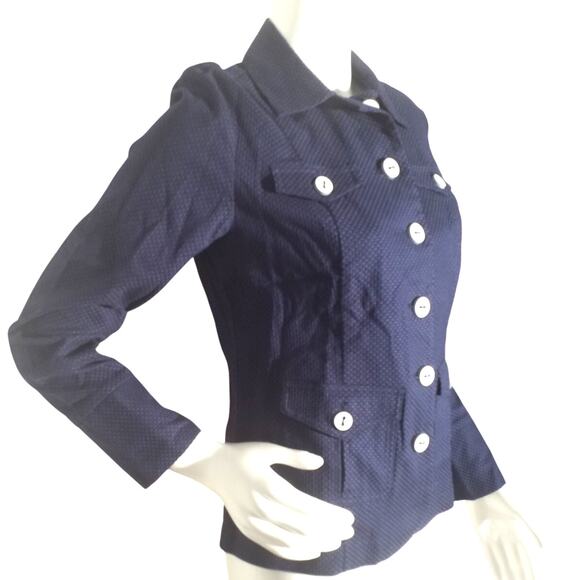 Peck & Peck Collection Navy Button Front Blazer Jacket Medium Polka Dot - Picture 3 of 7